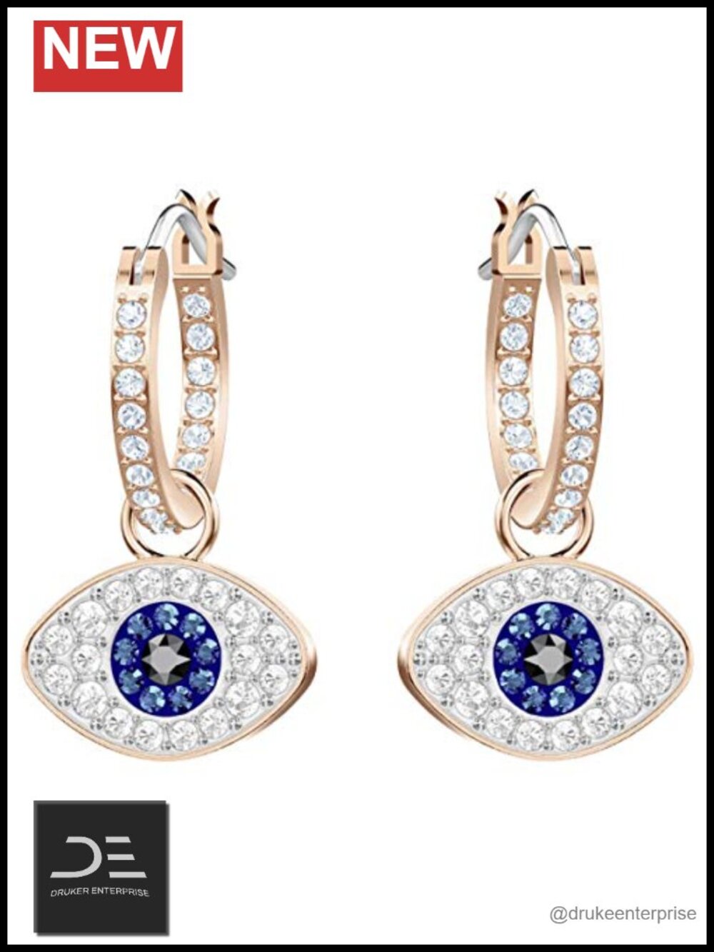 Swarovski Duo Evil Eye Hoop Earrings - Silver Green Gold Alloy, 1 Inch, Pierced